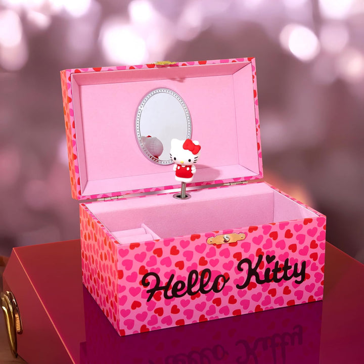 Hello Kitty Schmuckkästchen Mädchen mit Spieluhr Spiegel Schmuckschatulle Kinder für Ringe Ohrringe