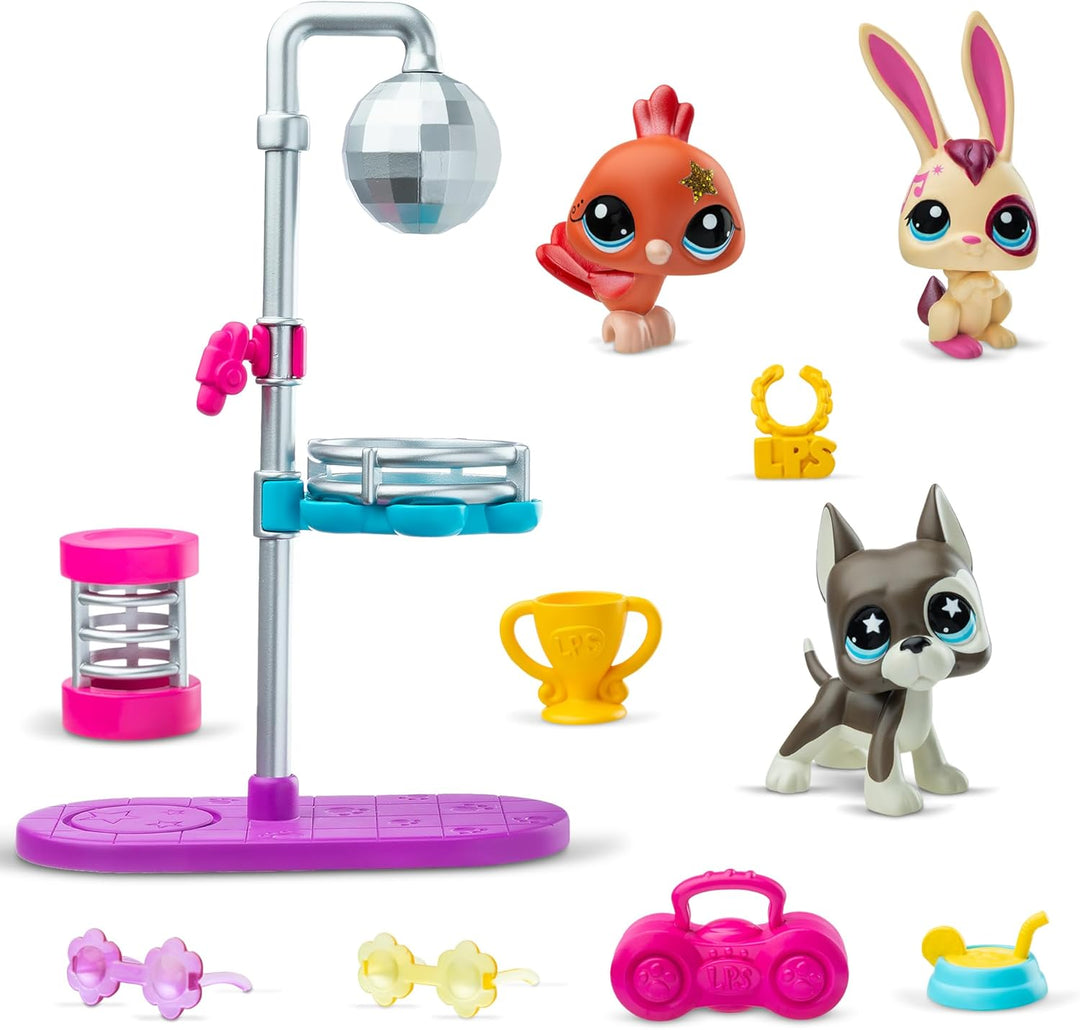 Littlest Pet Shop Disco Nights Play Pack - Features 3 bobblin' Pets - Offical LPS playset for Childr