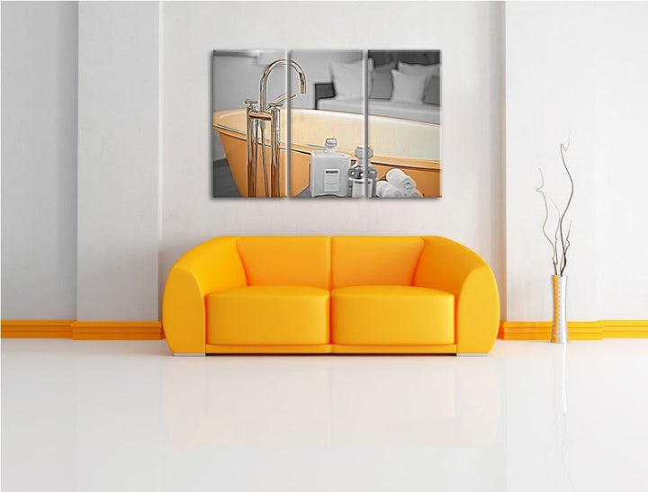 stilvolle alte Badewanne schwarz/weiss Deluxe 3-Teiler Leinwandbild 120x80 Bild auf Leinwand, XXL ri