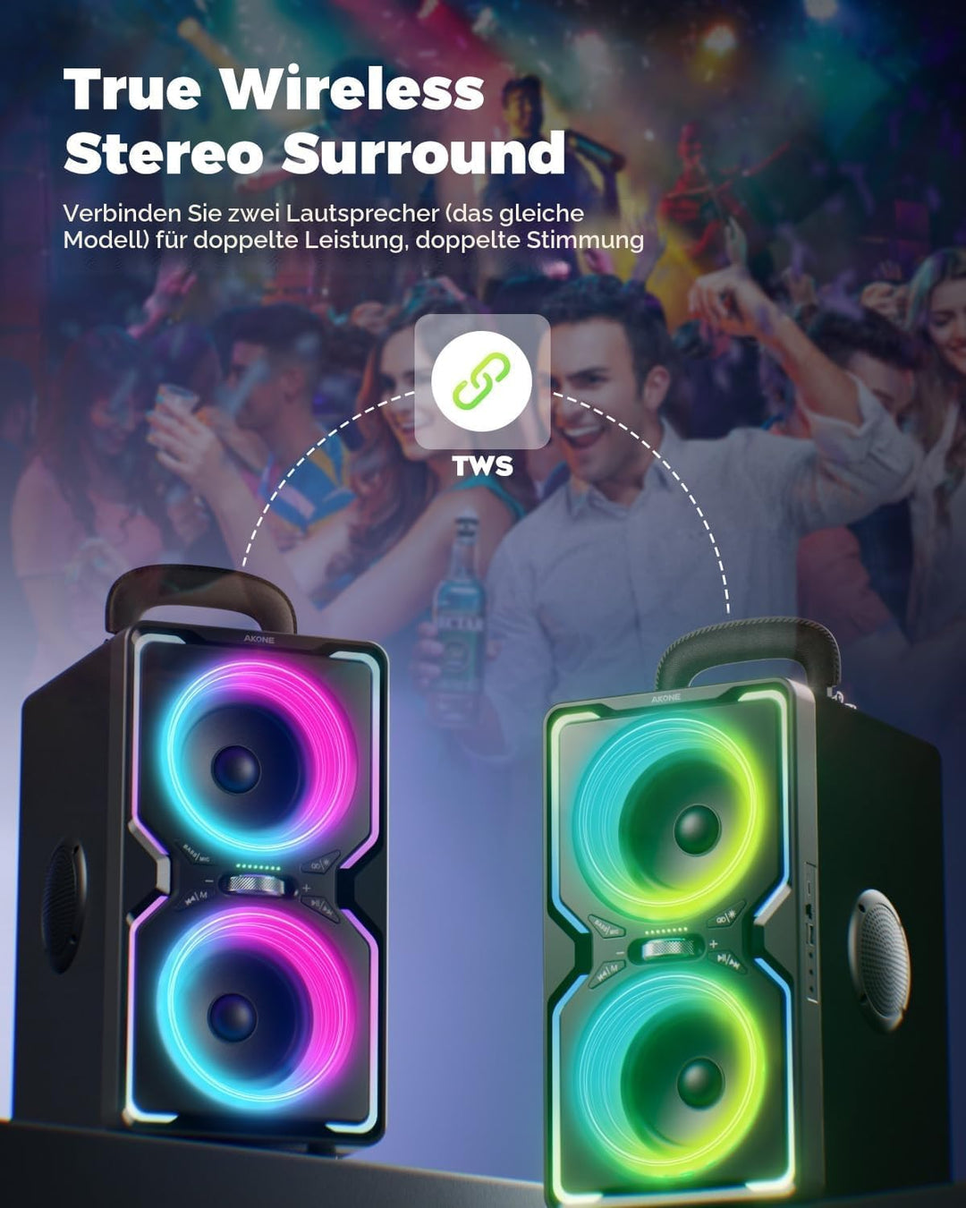 AKONE Party Bluetooth Lautsprecher, 240W Musikbox Bluetooth Gross, Loud Sound Partybox, Natur Super