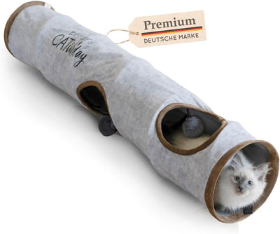 KaraLuna Premium Katzentunnel 120 x 24 cm I 3 Gucklöcher & Spielbälle I Katzen Spieltunnel Faltbar K