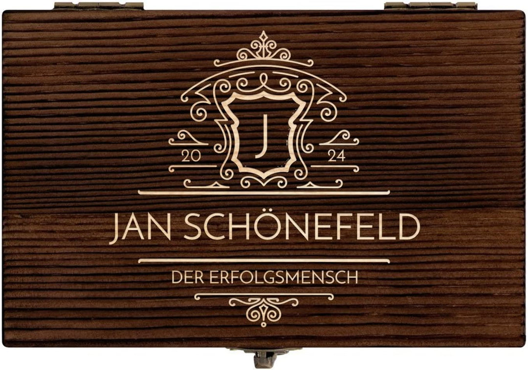 Maverton Whisky Steine Set - in Holzbox - personalisiert - 6 Eiswürfel + Zange + Velourbeutel - Kühl