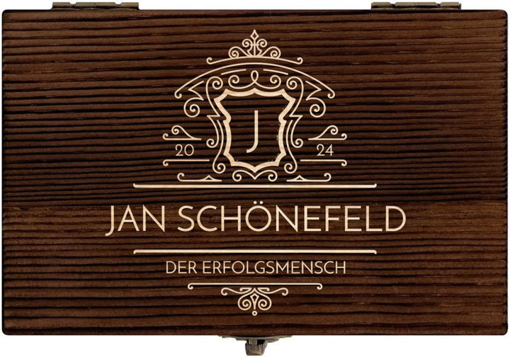 Maverton Whisky Steine Set - in Holzbox - personalisiert - 6 Eiswürfel + Zange + Velourbeutel - Kühl