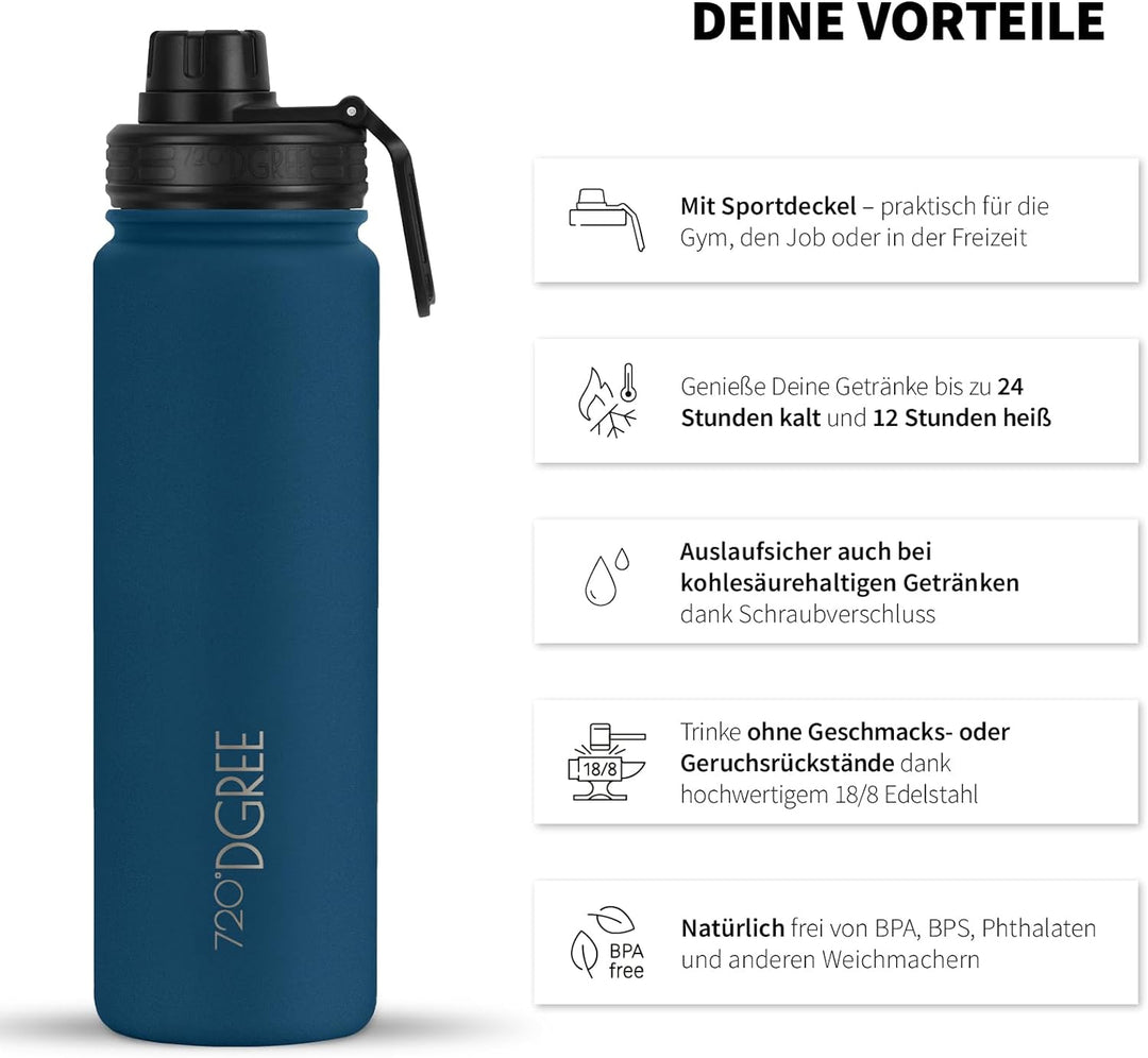 720°DGREE Edelstahl Thermo Trinkflasche 710ml “noLimit” +Früchtebehälter - Auslaufsicher, Kohlensäur