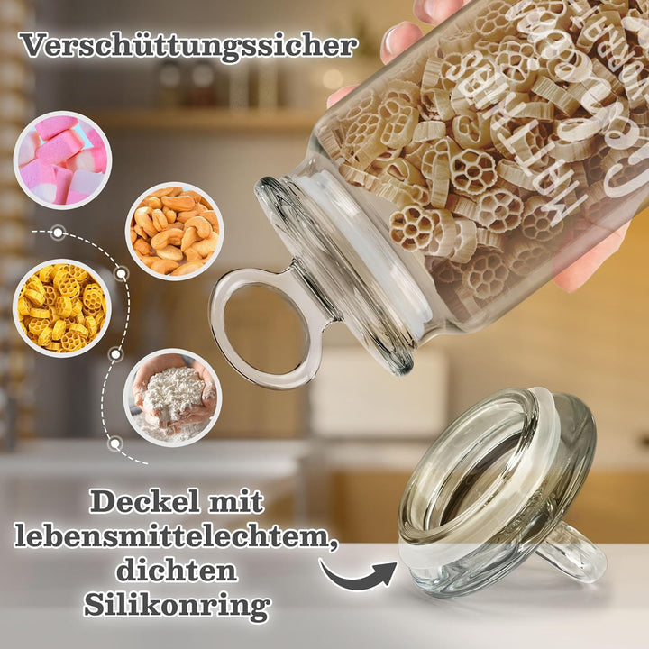 Print Royal PR Personalisierte Keksdose aus Glas mit Gravur - 550 ml - Geheim-Vorrat mit Name selbst