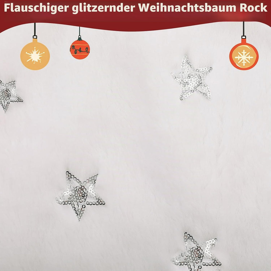 KONVINIT Weihnachtsbaumdecke Round Christbaumdecke Weiss Luxus Kunstfell Weihnachtsbaumrock mit Pail