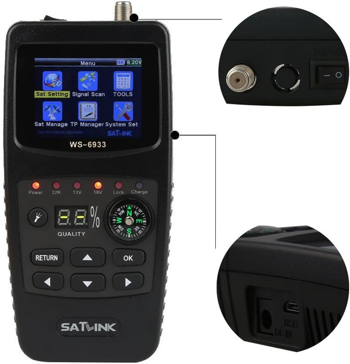 SATLINK Satellite Finder Meter DVB-S2/S HD Digital Sat Finder Mit 2.1 inch LCD Display Kompass Satme