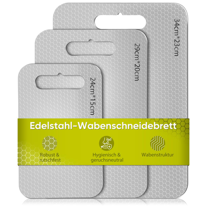 3PCS Edelstahl Schneidebrett mit Titanium – Wabenförmige &amp; glatte Doppelseite, antibakteriell, BPA-f
