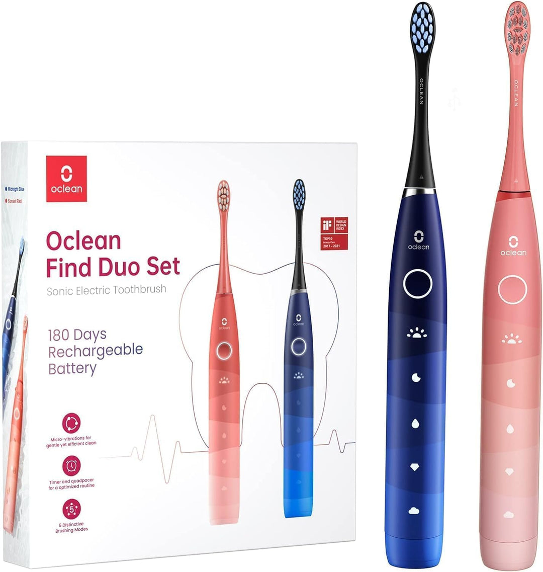 Oclean Find Duo Set Elektrische Zahnbürste, 2er Electric Toothbrush mit 5 Modi, Schallzahnbürste mit