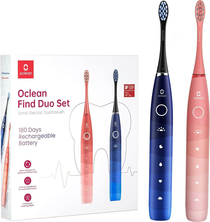 Oclean Find Duo Set Elektrische Zahnbürste, 2er Electric Toothbrush mit 5 Modi, Schallzahnbürste mit