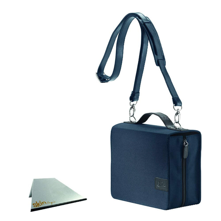 SartoriusSKIN Tasche BASIC Gr. L in Marine-Blau mit Tragegurt & Buchstütze: Nylon/Leder Jura-Einband