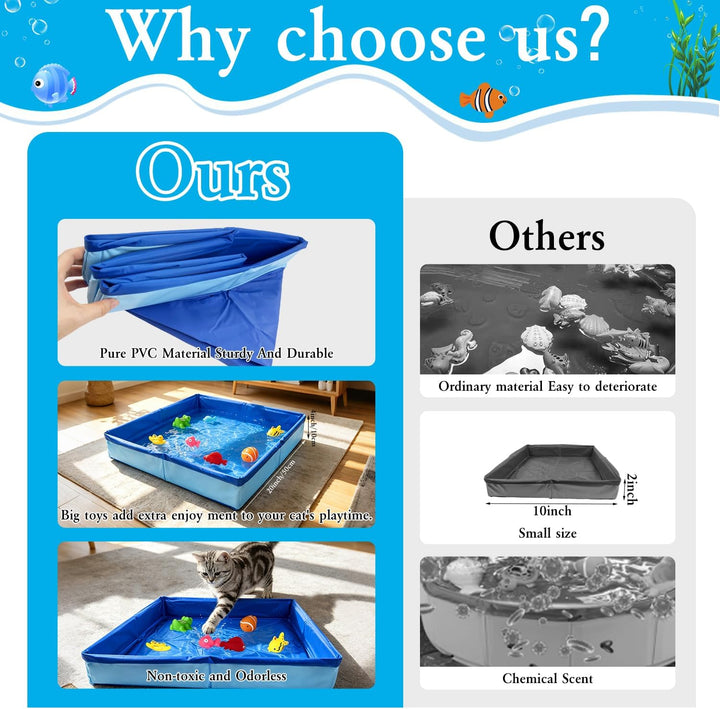 Katzen Pool 50x10cm Faltbare Katzenpool mit 6 Fischen Wasser Spielzeug Faltbarer Pool Interaktives W