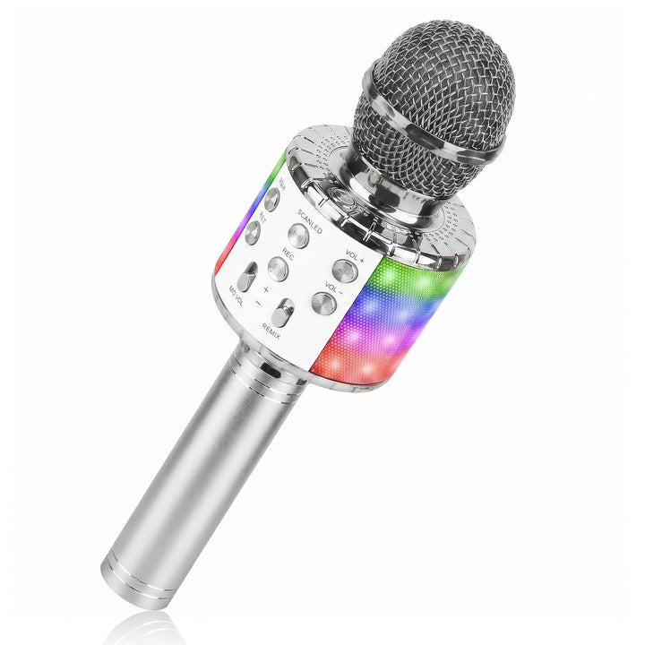 ShinePick Mikrofon Kinder Bluetooth, 4-in-1 Drahtloses Karaoke Mikrofon, Tragbare LED Microphone Spi