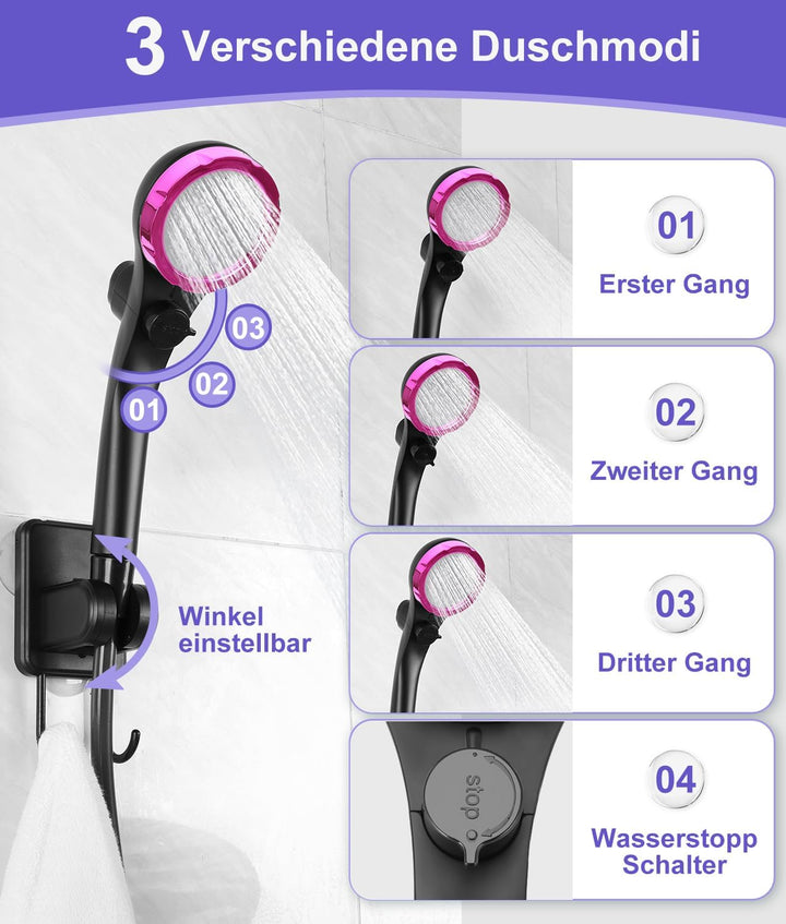 WADEO Tragbare Campingdusche [6000-8000mAh], Camping Dusche mit Pumpe und 2M Schlauch, Akkustands- u