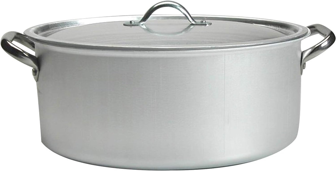 Pentole Agnelli Kochtopf oval mit Deckel, aus Aluminium, mit 2 Griffen aus Edelstahl, Silber 36x25x1