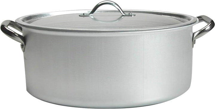Pentole Agnelli Kochtopf oval mit Deckel, aus Aluminium, mit 2 Griffen aus Edelstahl, Silber 36x25x1