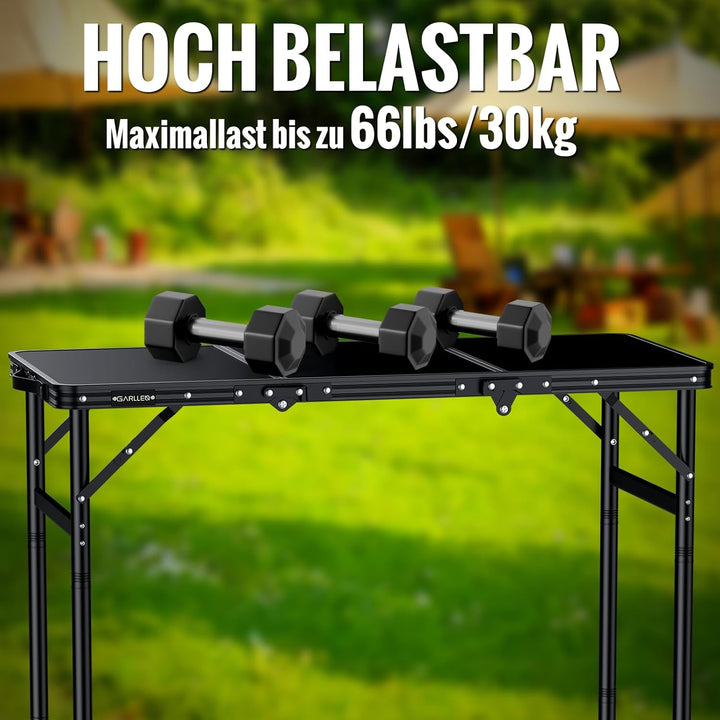 GARLLEN Klappbarer Campingtisch, 90x40cm mit 3 Höhenverstellbar(27/51/75cm), Stabiler Tragbar Klappt