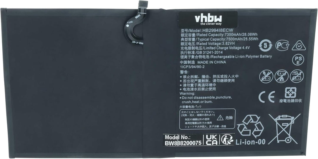vhbw Akku kompatibel mit Huawei Mediapad CMR-AL09, CMR-AL19, CMR-W109, CMR-W19, M5, M5 10.8 Tablet P