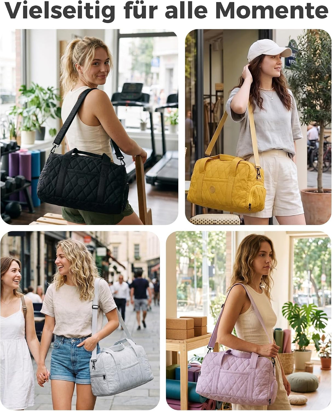 Micmores Sporttasche Damen Leicht, 23L Gesteppte Gym Bag mit Schuhfach &amp; Nassfach, Travel Weekender