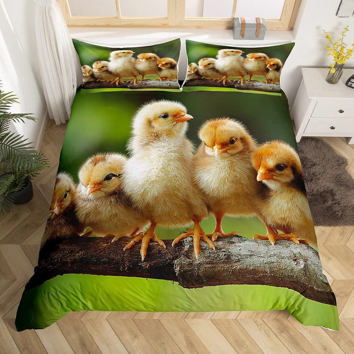 Loussiesd Küken Bettwäsche Set 135x200cm für Kinder Jungen Mädchen süsses 3D Huhn Betten Set Bauernh