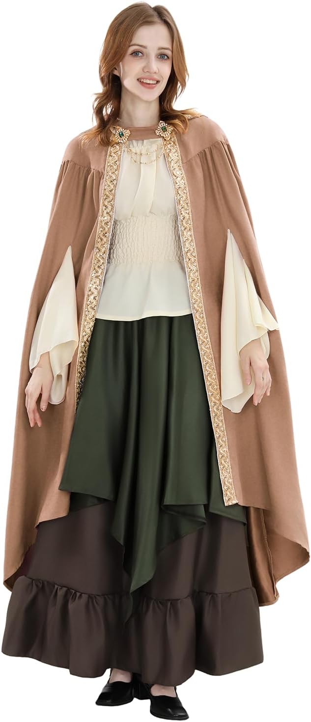 Fiamll Mittelalter Umhang Damen Kapuze Mantel mit Manschette Einfarbige Trenchcoat Renaissance Vampi