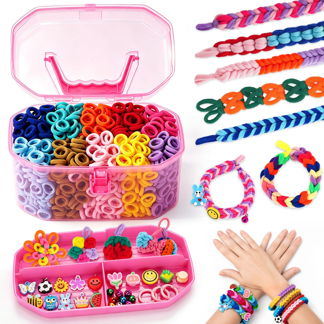 FunzBo Loom Bänder Set für Kinder 1000pcs 2025 Upgraded Soft Loom Bänder Haargummis Mädchen Armbände