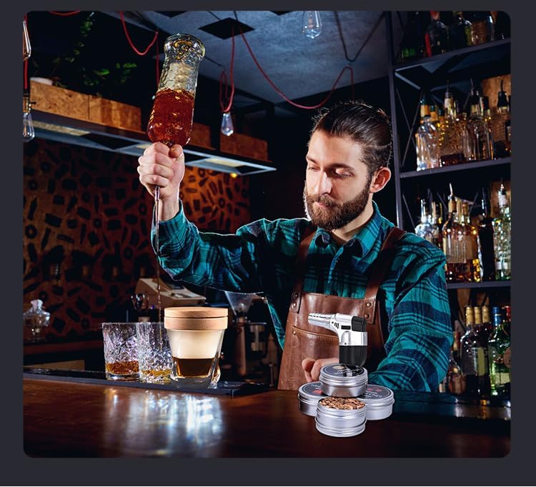 Cocktail-Räucher-Kit mit Fackel, Whiskey-Räucher-Kit mit 8 Geschmacksrichtungen, Räucherholzspäne, a
