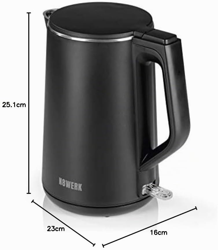 N8WERK Wasserkocher mit Doppelwand-Design in der Midnight Black Edition | Fassungsvermögen 1,5 Liter