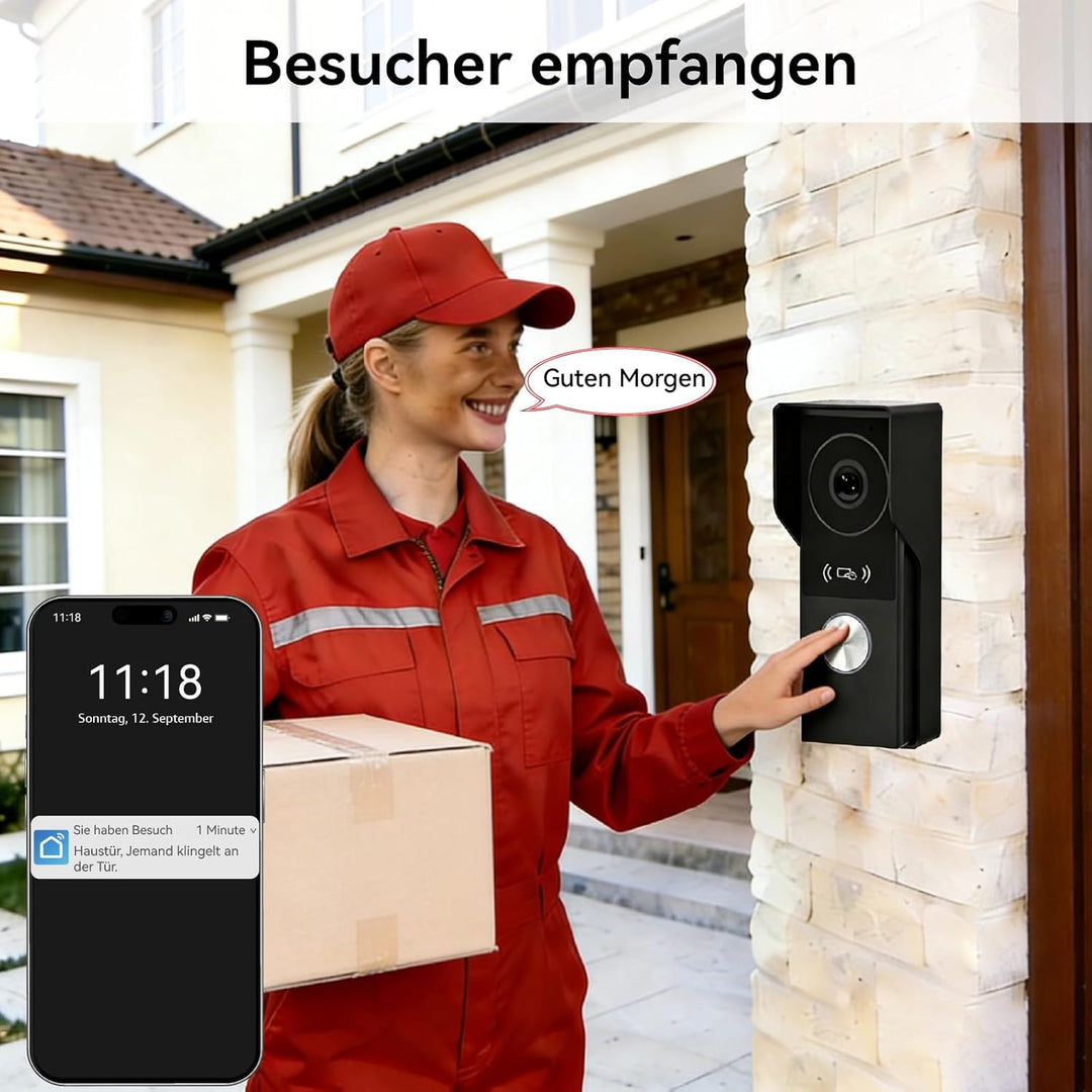 WiFi 2-Draht-Video-Gegensprechanlage, Video-Türklingelkamera mit Monitor, Vollmetall-1080P-Kamera, 7