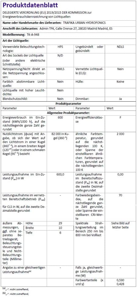 TRAFIKA PFLANZENBELEUCHTUNGS-KIT ELEKTRONISCHES VORSCHALTGERÄT 600W: DIGITALES Ballast 600W + Leucht