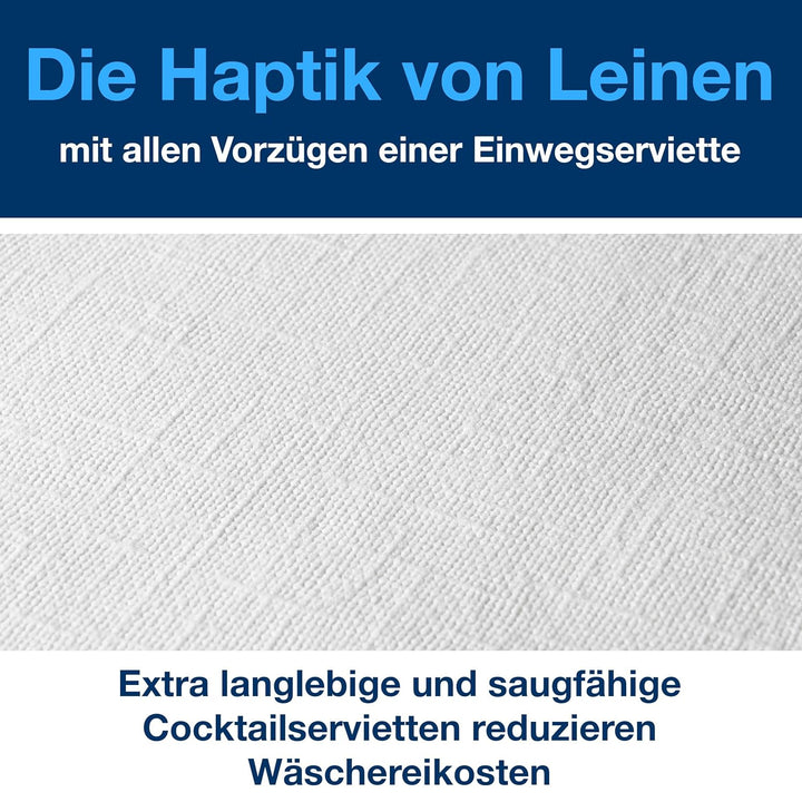 Tork LinStyle Cocktailservietten Weiss, 1/4‑Falz, strapazierfähig, 23,8 x 23,8 cm, 1 x 100 Serviette