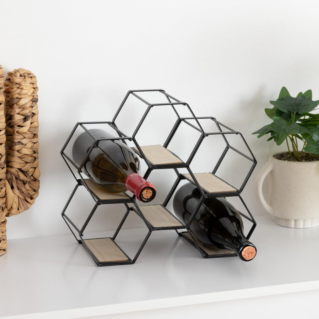 Atmosphera – Arty Flaschenregal mit 6 Fächern – Schwarz-Holzoptik, B 26 x H 30 cm, Wabenmuster – Für