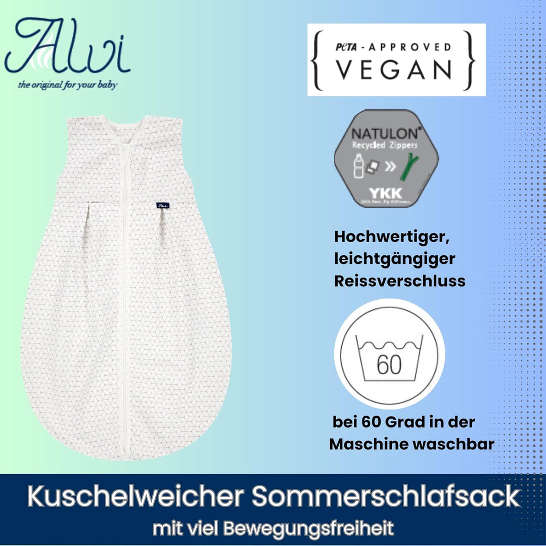 Alvi Kugelschlafsack Molton Sommerschlafsack | Babyschlafsack ärmellos 100% Baumwolle | Unwattierter