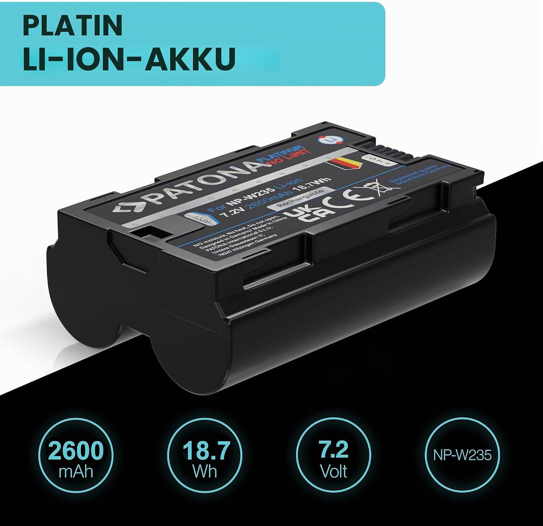 PATONA Platinum Ersatz für Akku Fuji Fujifilm NP-W235 - mit USB DUAL LCD 1888 - (Eingang USB-C oder