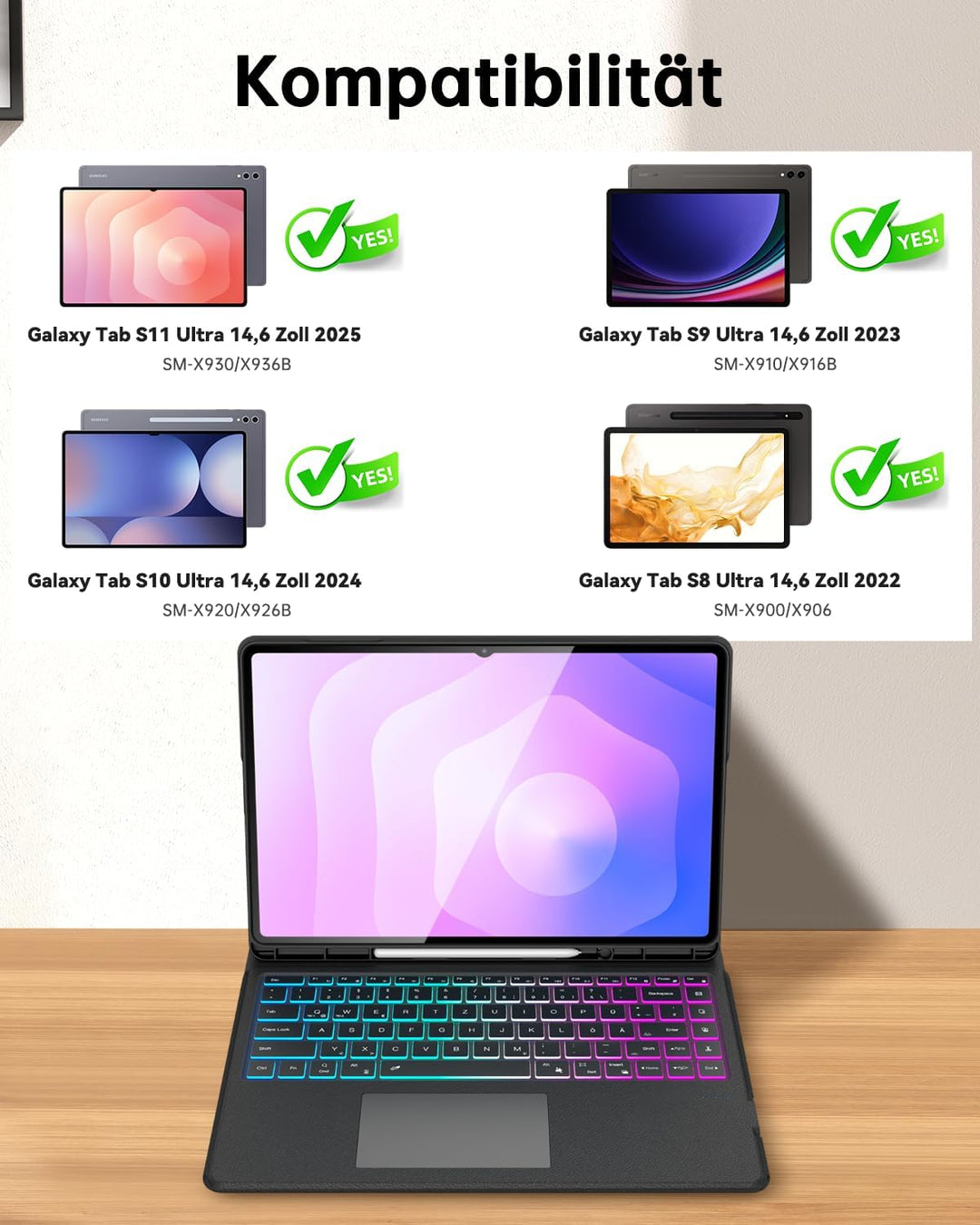 Ai Key Tastatur für Samsung Galaxy Tab S11 Ultra/S10 Ultra/S9 Ultra/S8 Ultra 14,6" : DEX-Modus mit e