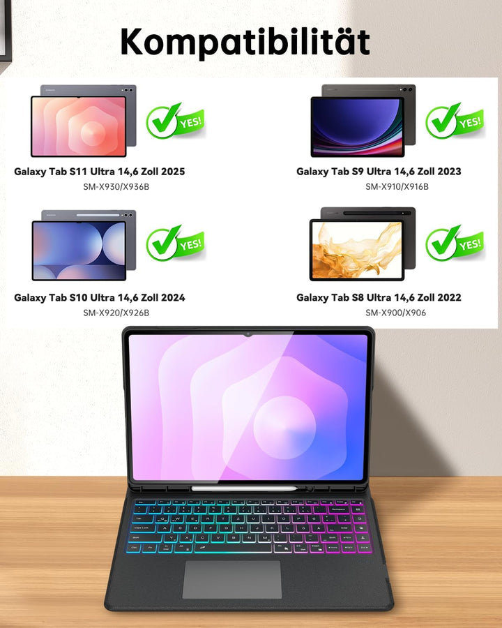 Ai Key Tastatur für Samsung Galaxy Tab S11 Ultra/S10 Ultra/S9 Ultra/S8 Ultra 14,6" : DEX-Modus mit e