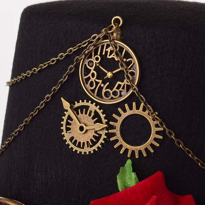 COSDREAMER Unisex Steampunk Zylinder Halloween Kostüm Hut mit Brille Schwarz Schwarz 3 L, Schwarz 3