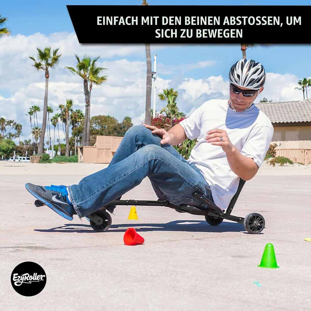 EzyRoller Pro X Fun Fahrzeug Dreirad für Jugendliche und Erwachsene Trike ab 10 Jahre Schwarz, Schwa
