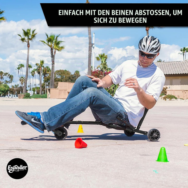 EzyRoller Pro X Fun Fahrzeug Dreirad für Jugendliche und Erwachsene Trike ab 10 Jahre Schwarz, Schwa