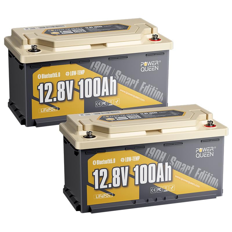 Power Queen LiFePO4 12V 100Ah H190 Bluetooth Lithium Batterie, niedertemperaturgeschützt mit 100A BM