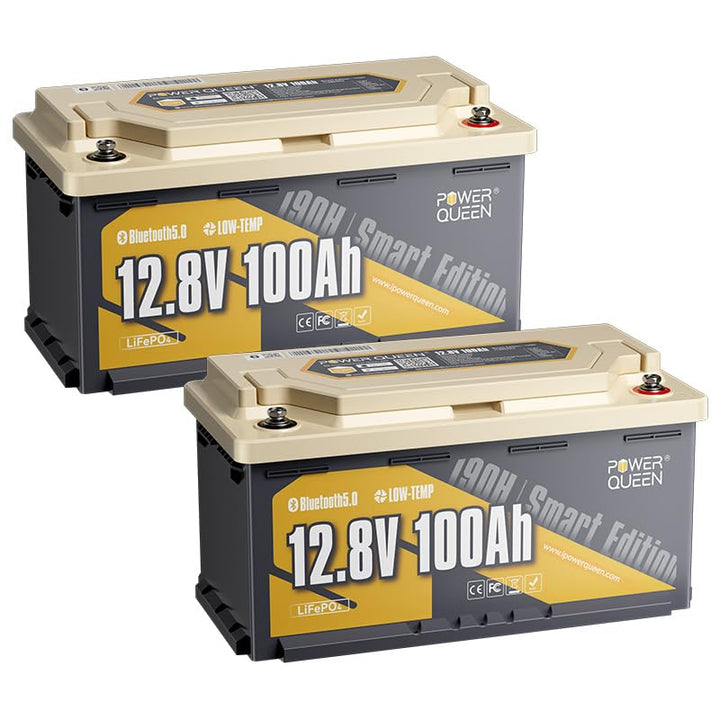 Power Queen LiFePO4 12V 100Ah H190 Bluetooth Lithium Batterie, niedertemperaturgeschützt mit 100A BM