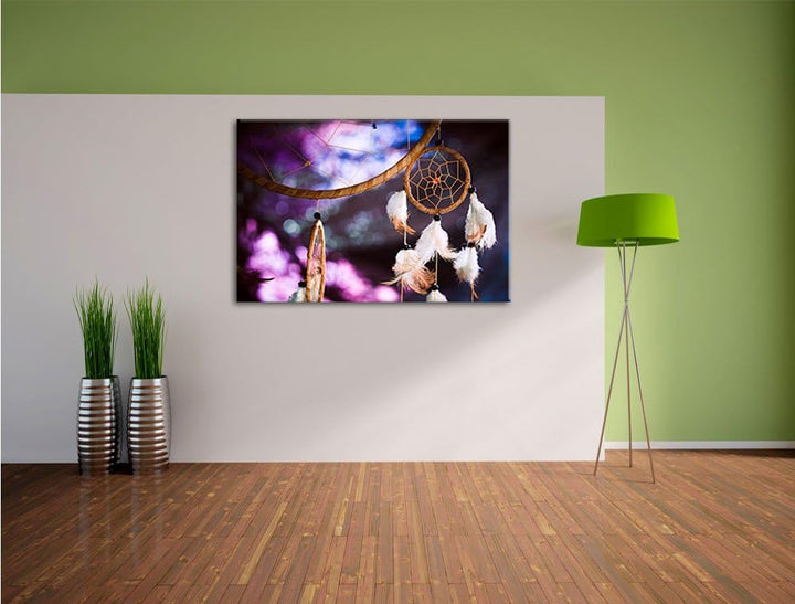 Pixxprint Traumfänger mit lilanem Hintergrund, Format: 100x70 auf Leinwand, 100x70