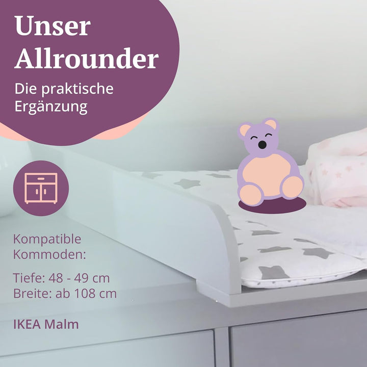 Puckdaddy Peer | Wickelaufsatz kompatibel mit IKEA Malm Kommoden u.Ä. | 80x78x10 cm | Wickelauflage
