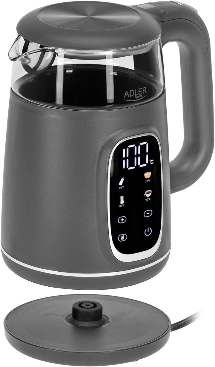 Adler Wasserkocher mit Temperatureinstellung 2200W – Wasser Kocher 1,7L mit LED-Display und Touchpan