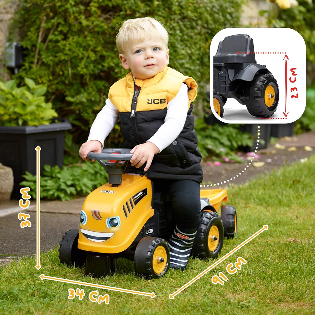 Falk – Baustellenwagen JCB mit Anhänger – ab 12 Monaten Schaufel und Rechen inklusive – 2 Styles zur