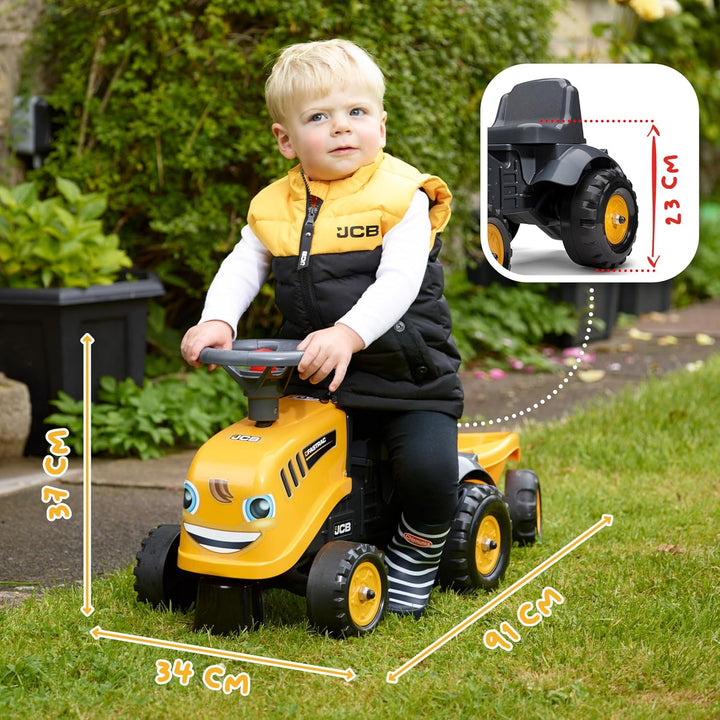 Falk – Baustellenwagen JCB mit Anhänger – ab 12 Monaten Schaufel und Rechen inklusive – 2 Styles zur