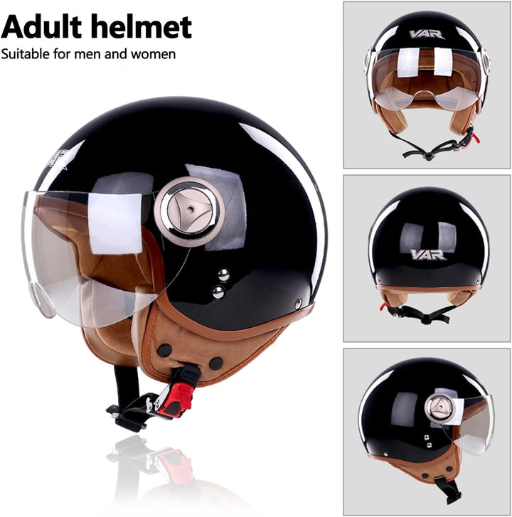 BOSERMEM Erwachsenen Harley Motorradhelm Scooter-Helm, Mode Halboffener Helm Mit Schutzbrille, Hat D