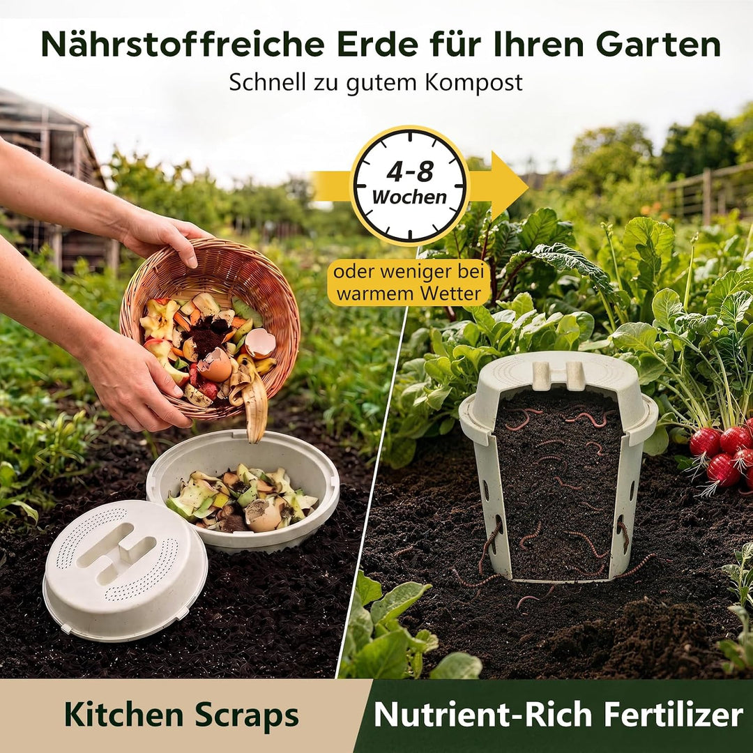 Silavo Wurmkomposter zum Eingraben 8L, Komposter Garten (1er-Pack) Cremeweiss 1er Pack, Cremeweiss 1
