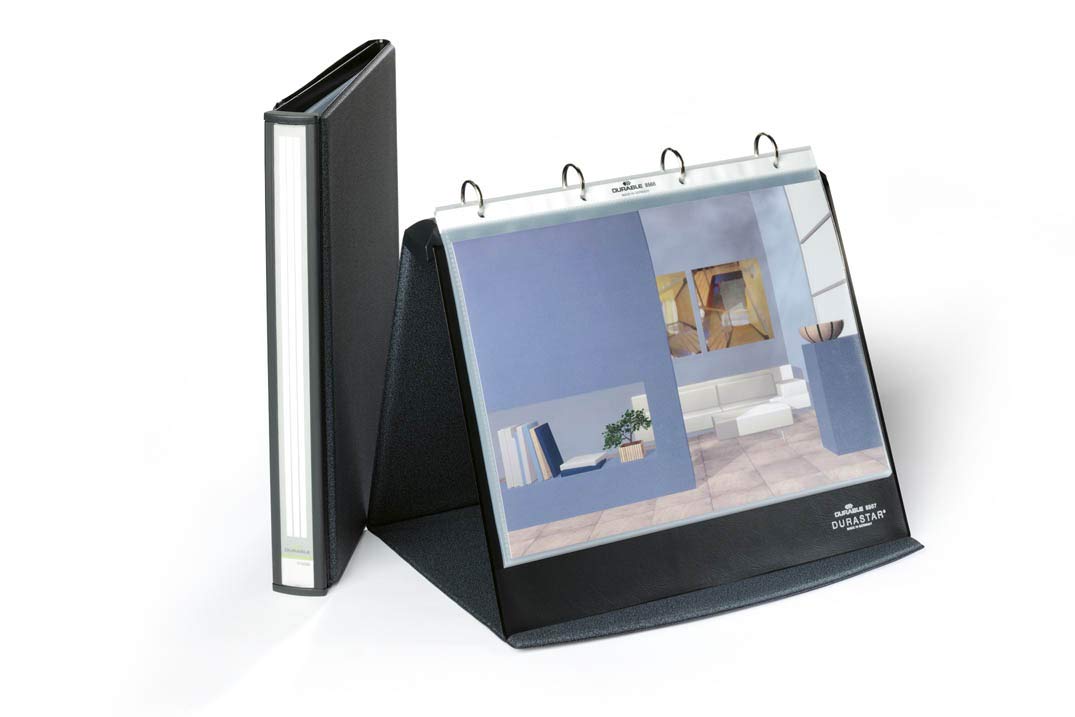 Durable Tisch-Flipchart Durastar, mit 10 PP-Hüllen, A4 quer, beschriftbar & erweiterbar, basalt, 856