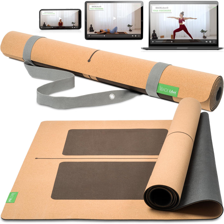 BACKLAXX ® Yogamatte Kork XXL [+50% mehr Fläche] mit Naturkautschuk - Yoga Matte nachhaltig, schadst